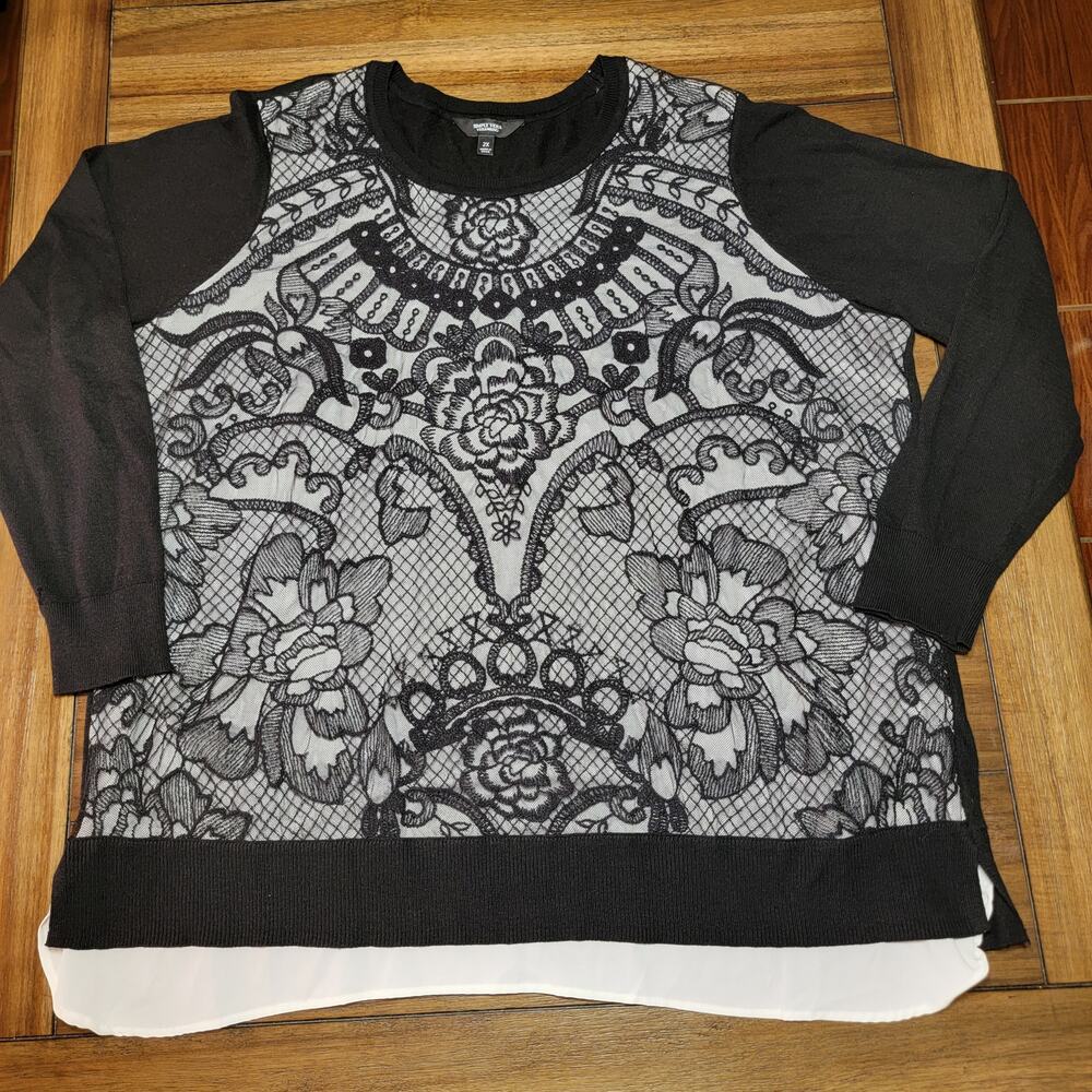Vera Wang Simply Vera LS Lightweight Sweater Blouse w/ Lace Overlay - Size 2X